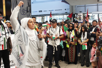 Recibimiento a los activistas de la Global Sumud Flotilla en Johannesburgo.