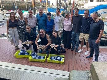 Donostiako Aquariumeko langileak itsas dortokak askatzeko prestatzen.