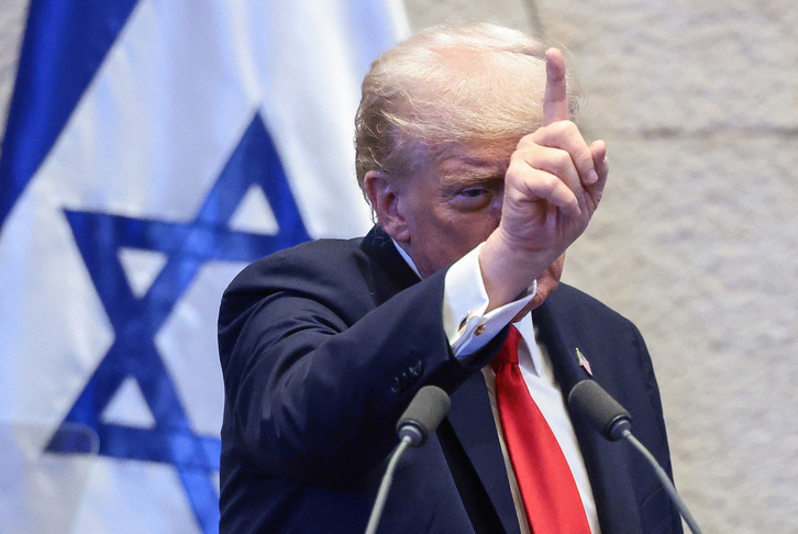 El presidente de EEUU, Donald Trump, el lunes en el Parlamento de Israel.
