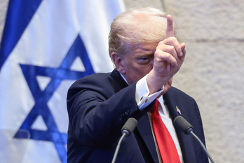 El presidente de EEUU, Donald Trump, el lunes en el Parlamento de Israel. 