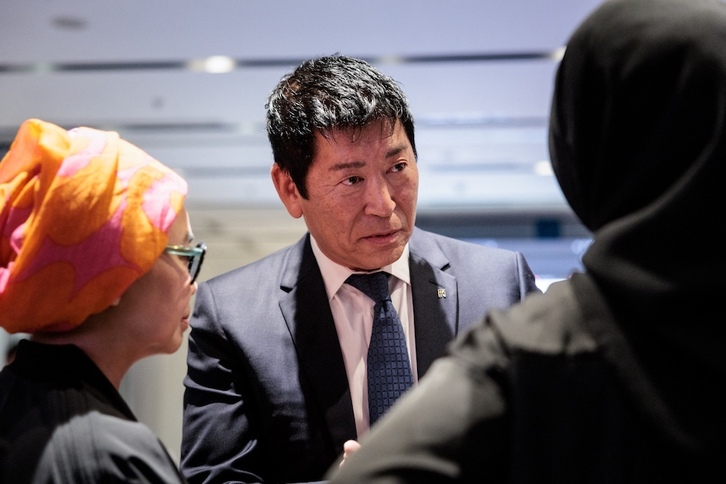 El presidente de la Federación Internacional de Gimnasia, Morinari Watanabe, en Yakarta.