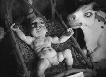 Franco, como un particular niño Jesús en un sarcástico belén de ninots realizado en Valencia durante la guerra del 36.