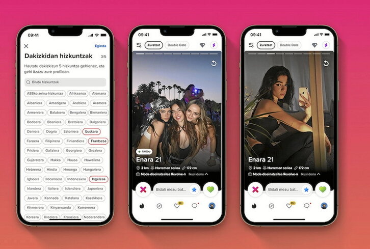 Euskara eta beste hamar hizkuntza gehitu dituzte Tinderren.