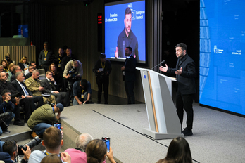  Rueda de prensa del presidente ucraniano, Volodymyr Zelensky, tras intervenir en la cumbre de líderes de la Unión Europea.