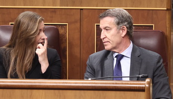 Ester Muñoz y Alberto Núñez Feijóo, descolocado hoy con un Sánchez que no ha entrado al trapo.