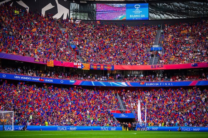 50.817 aficionados disfrutaron en San Mamés con la final de la UWCL de 2024. (FCBFemení)