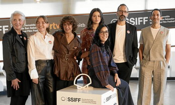 Parte del equipo de «Los domingos» en Zinemaldia.