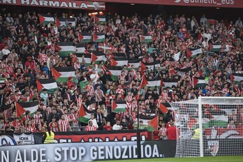 San Mamés se llenará de banderas palestinas e ikurriñas este próximo sábado.