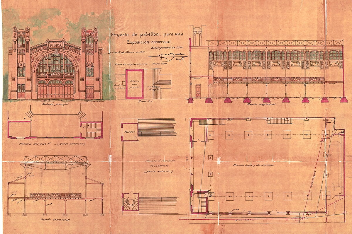 Plano del pabellón cinematógrafo Olimpia situado en la Gran Vía de Bilbo (1906- 03-03). (Archivo Municipal de Bilbo)