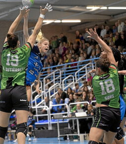 La defensa local trata de bloquear a Ogonovszky.