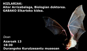 Saguzarrei buruzko hitzaldia iragartzen duen kartela, irudian.