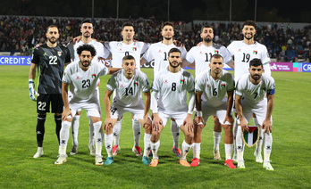 La selección palestina de fútbol, en marzo pasado antes de disputar un partido contra Irak.