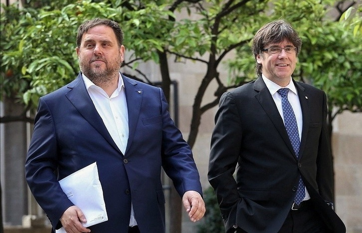La rehabilitación de Junqueras y el retorno de Puigdemont pueden estar más cerca tras este dictamen. En la imagen, ambos en los tiempos del ‘procés’.