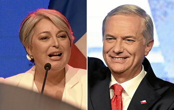 Jeannette Jara (izquierda) y José Antonio Kast (derecha).