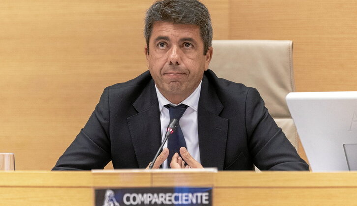 Carlos  Mazón, durante su comparencia en la comisión de investigación de la dana.