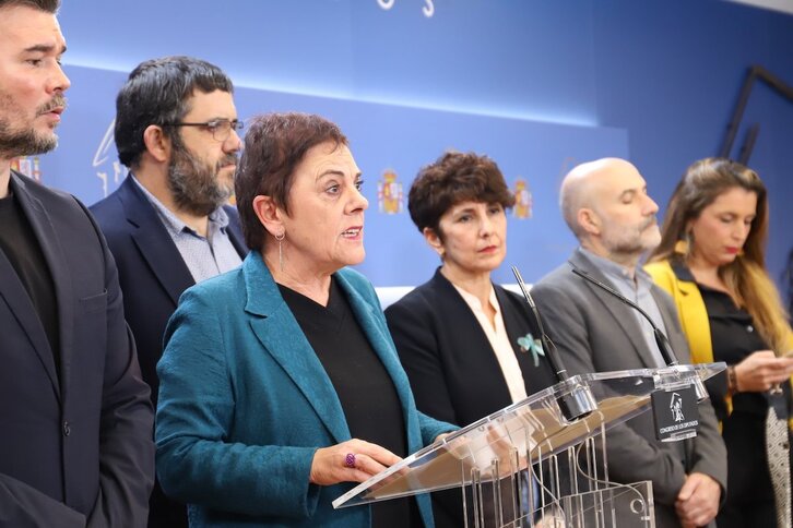 La portavoz de EH Bildu, Mertxe Aizpurua, en la comparecencia de este miércoles.
