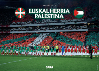 Póster del Euskal Selekzioa-Palestina que se publicará junto a la edición de GARA este sábado.