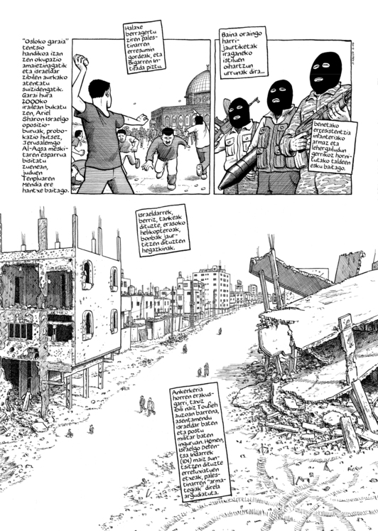 Komiki honen orrialde bat. Kazetaritza da, marraztuta.