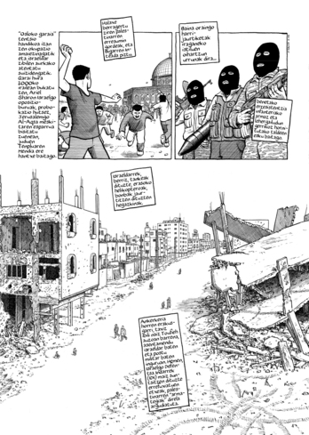 Komiki honen orrialde bat. Kazetaritza da, marraztuta.