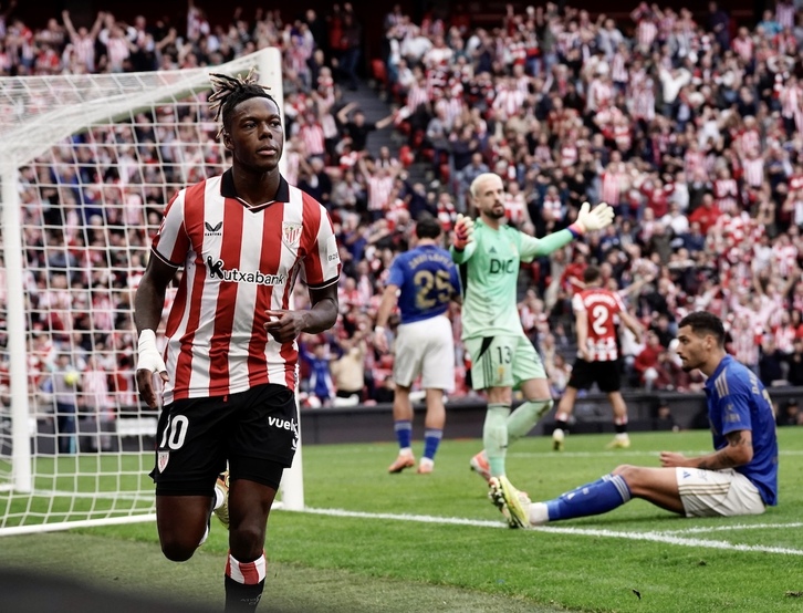 Nico Williams celebra el gol ante el Oviedo.