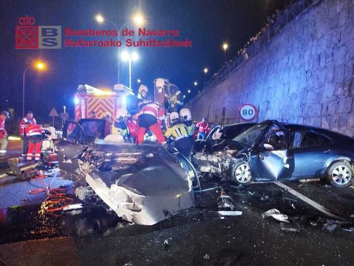 Estado en el que han quedado algunos de vehículos implicados en la colisión múltiple registrada en Zizur Nagusia.