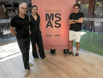 Asier Altuna zuzendaria, Loreto Mauleon aktorea eta Koldo Zuazua ekoizlea MASS jaialdian.