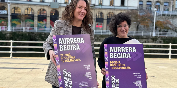 Leticia Jiménez y Ana Viñals han presentado este lunes el lema y las fases del Congreso Político de Podemos Euskadi.