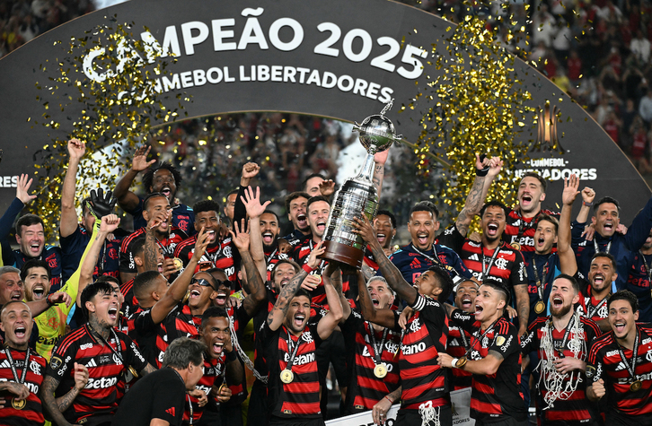La plantilla del Flamengo celebra la Copa Libertadores conquistada el sábado por la noche ante el Palmeiras.