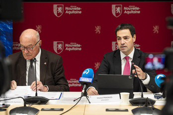 Alain Rousset eta Imanol Pradales Bordelen egindako agerraldian.