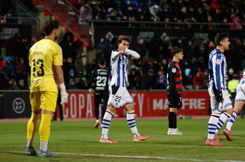 Mikel Goti celebra el gol que abría el marcador en Reus.