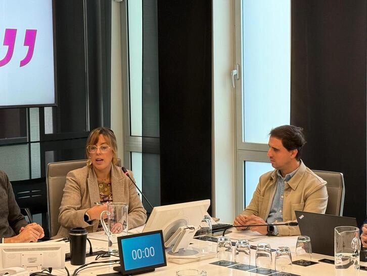 La diputada foral Goizane Álvarez, durante su comparecencia en las Juntas.