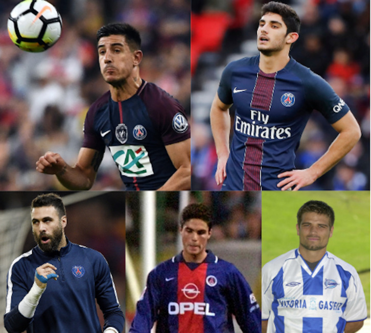 Arriba, Yuri y Guedes; abajo, Sirigu, Arteta y De Lucas, todos con pasado el PSG y también en equipos vascos.