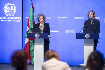 Ibone Bengoetxea lehen lehendakariorde eta Kultura eta Hizkuntza Politikako sailburua eta Maria Ubarretxena Gobernantza, Administrazio Digital eta Autogobernuaren sailburua, Lehendakaritzan.