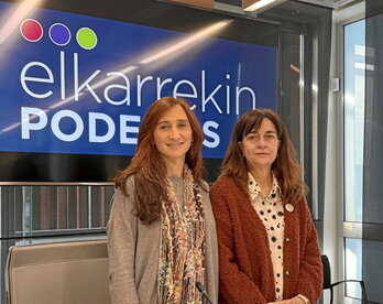 Las junteras de Elkarrekin Podemos Miren Echeveste y Mariví Eizaguirre.