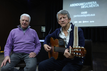 Peio Ospital eta Pantxoa Carrere, azken kontzertuaren aurkezpenean.