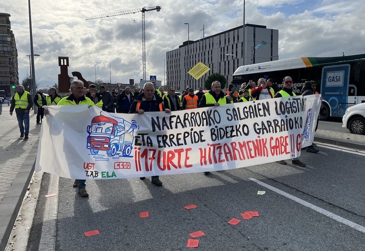 Un momento de la manifestación de transportistas de mercancías de Nafarroa.