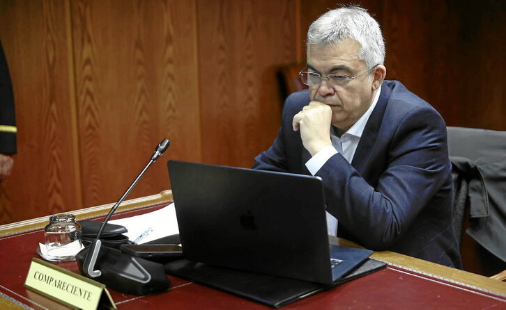 Santos Cerdán, durante su comparecencia ayer en la comisión del «caso Koldo» en el Senado.