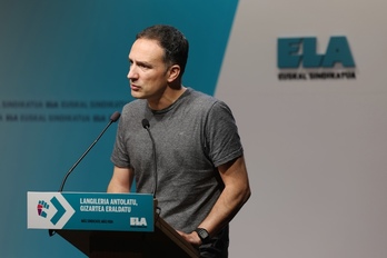 Secretario general de ELA, Mitxel Lakuntza, en una intervención
