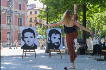 Goñi eta Zabalzaren argazkiak, 2021an egin zitzaien omenaldi batean.