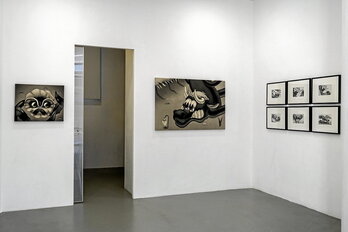 Vista general de «Abanto», primera muestra individual de Fernando Tinoco, que se puede visitar en la galería bilbaina SC Gallery hasta el próximo 30 de enero.