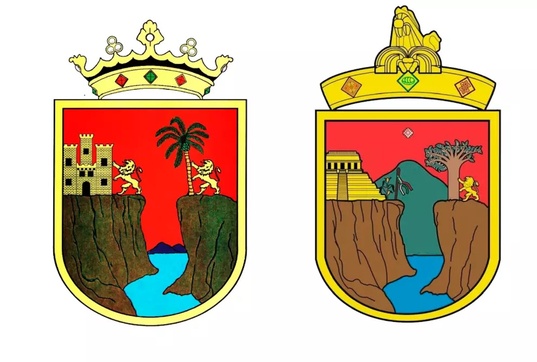 El escudo anterior y actual del estado de Chiapas. 