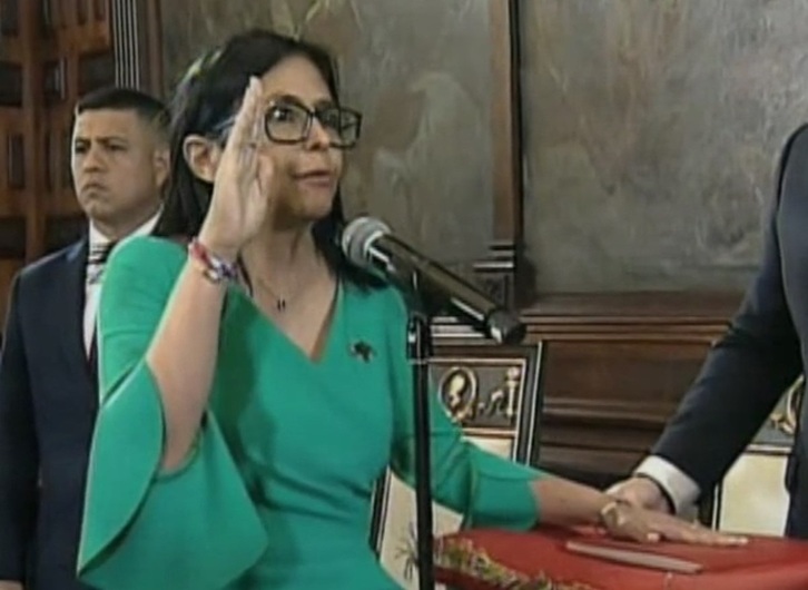 Delcy Rodríguez, durante la jura como presidenta encargada de Venezuela.