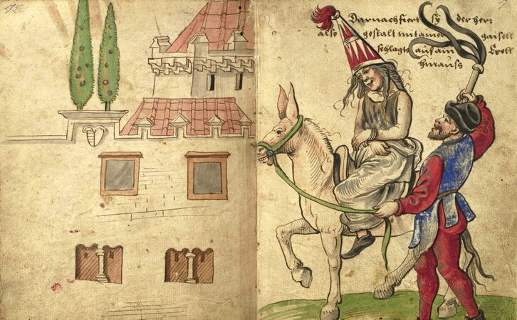 Imagen del siglo XVI del ilustrador alemán Christoph Weiditz que muestra el escarnio público a una mujer acusada de brujería. WIKIMEDIA COMMONS