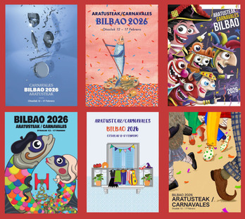 Bilboko Aratusteetako irudi izateko sei kartel finalistak.