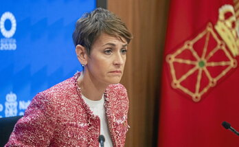 Chivite, en su comparecencia para anunciar la remodelación del Gobierno de Nafarroa.