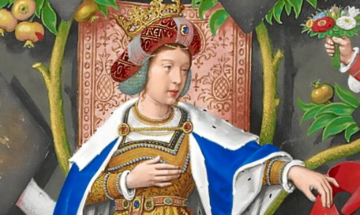 Retrato idealizado de la reina Toda que aparece en una genealogía de los soberanos de Portugal.
