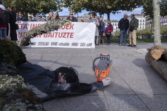 Protesta sindical contra la alta siniestralidad en el sector forestal en Iruñea en noviembre.