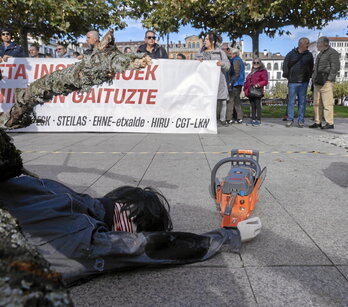 Protesta sindical contra la alta siniestralidad en el sector forestal en Iruñea, en noviembre.