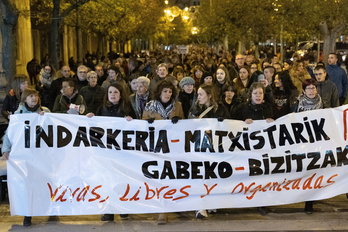 Imagen de archivo de una movilización contra la violencia machista en Iruñea.