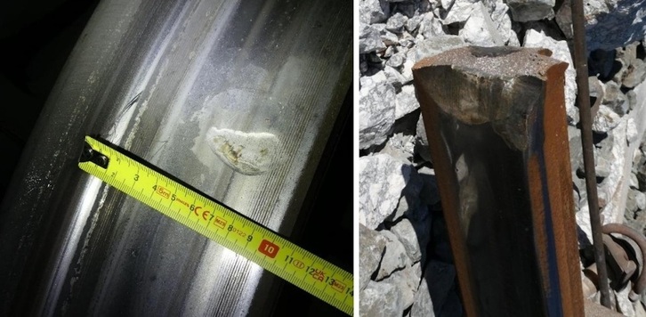 Imágenes remitidas por la CIAF de la rodadura del Iryo y del carril afectado en el accidente de Adamuz.